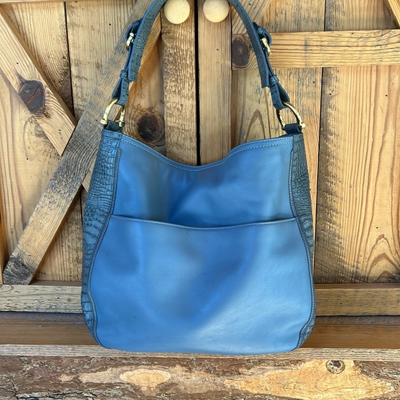 BRAHMIN EVA Sedona Slate Smooth Croc Leather Shoulder Bag, Purse blue - Picture 10 of 12